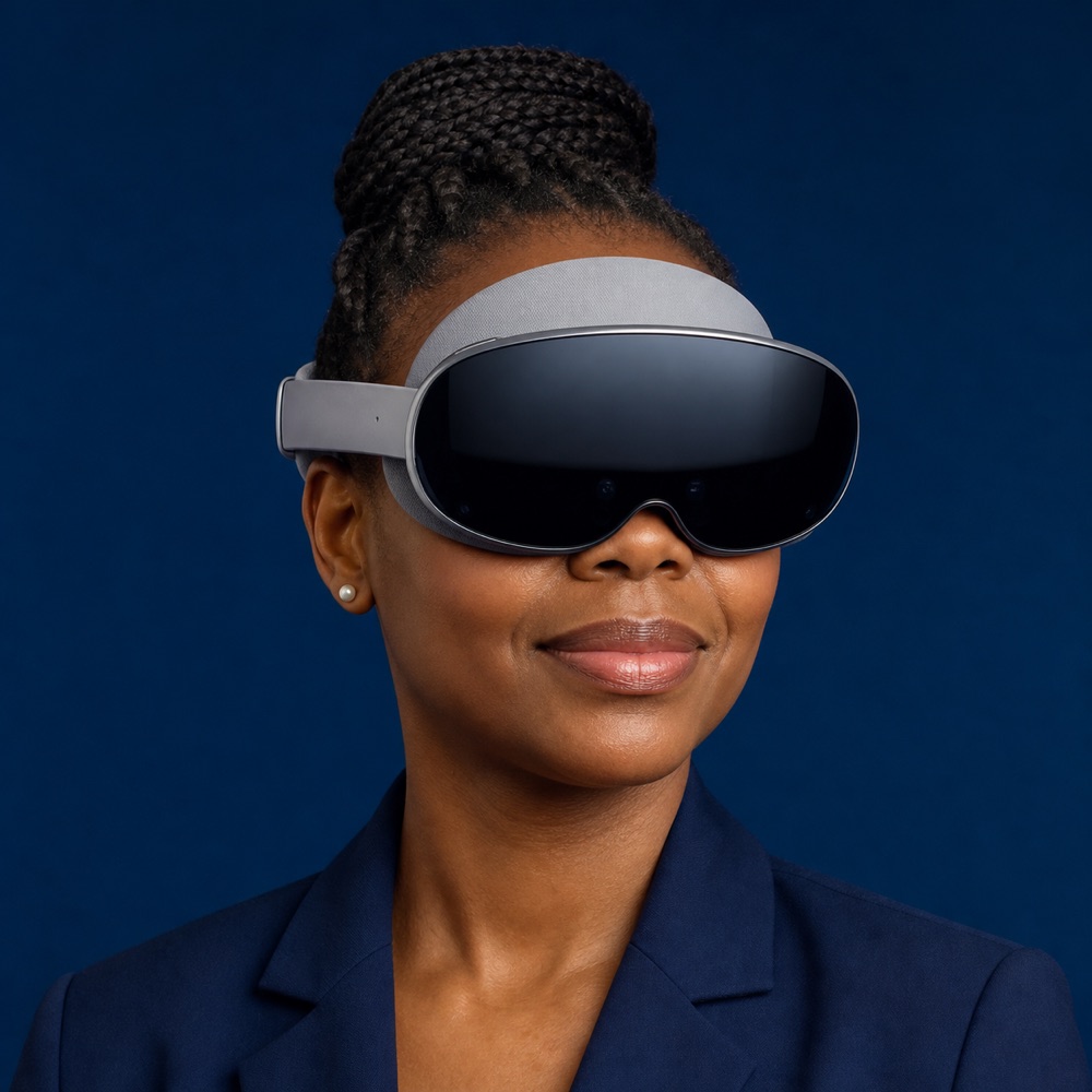 A South African professional wearing a mixed-reality VR headset